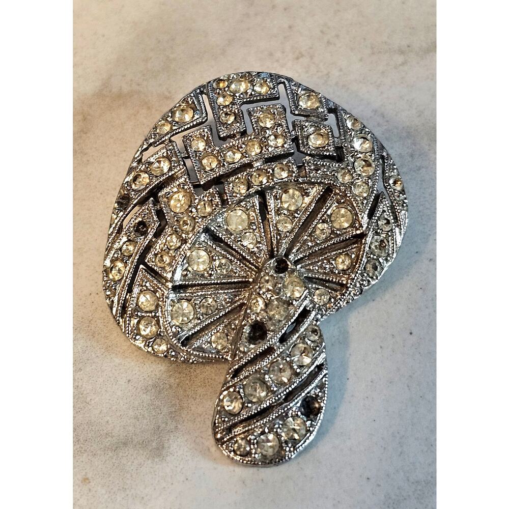 Vintage Silver Tone Clear Rhinestone Mushroom Pin Brooch 4 Missing Stones